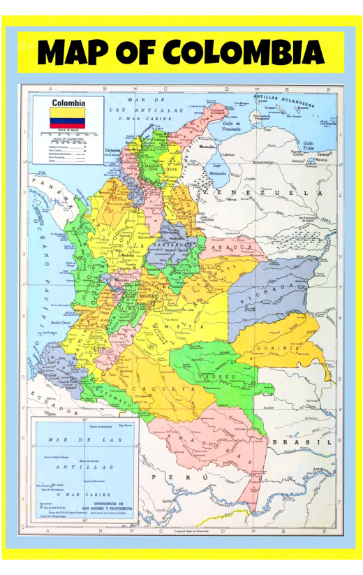 Map of Colombia  - Laminated Wall Map Poster Print Perfect for Classrooms and Homes - Vivid Imagery with Bright Colors