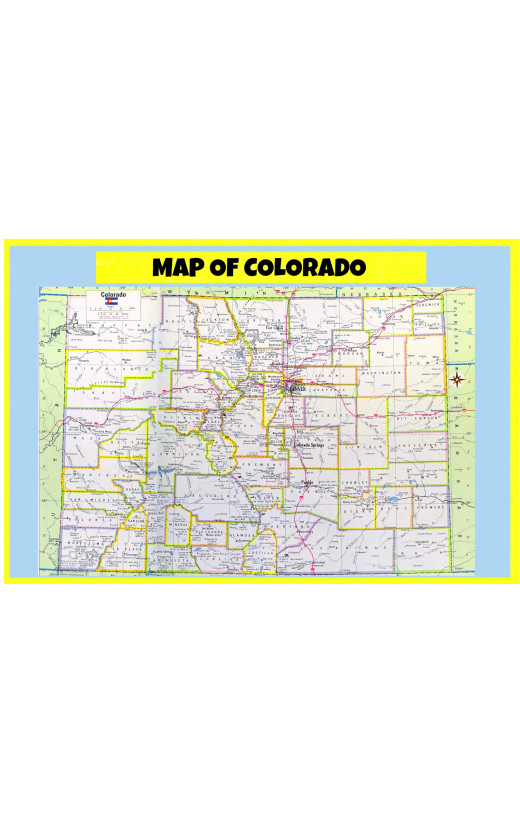 Map of Colorado Style D  - Laminated Wall Map Poster Print Perfect for Classrooms and Homes - Vivid Imagery with Bright Colors