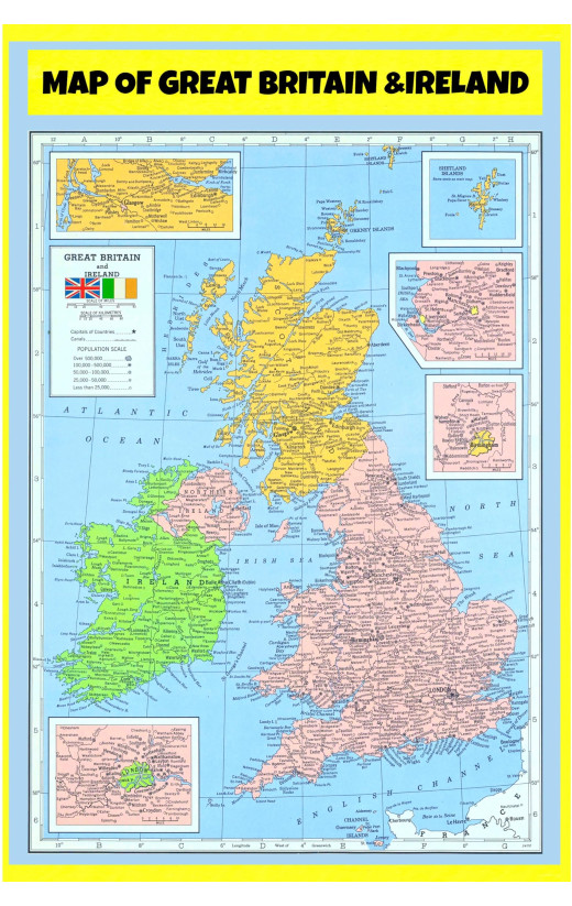 Map of Great Britain and Ireland  - Laminated Wall Map Poster Print Perfect for Classrooms and Homes - Vivid Imagery with Bright Colors