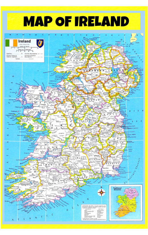 Poster of Ireland  - Laminated Wall Map Poster Print Perfect for Classrooms and Homes - Vivid Imagery with Bright Colors