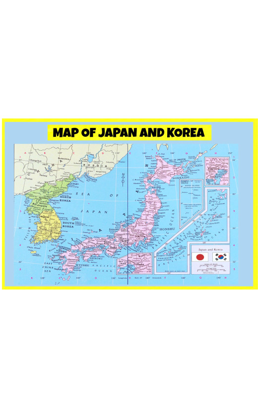 Map of Japan and Korea  - Laminated Wall Map Poster Print Perfect for Classrooms and Homes - Vivid Imagery with Bright Colors