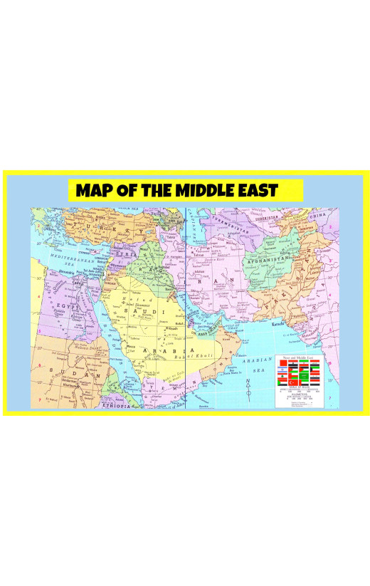 Map of Middle East Style 2 - Laminated Wall Map Poster Print Perfect for Classrooms and Homes - Vivid Imagery with Bright Colors