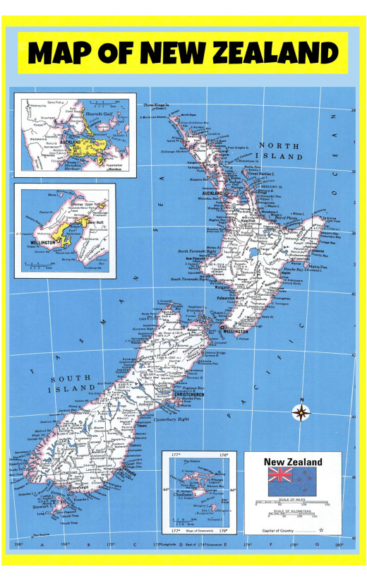 Map of New Zealand  - Laminated Wall Map Poster Print Perfect for Classrooms and Homes - Vivid Imagery with Bright Colors