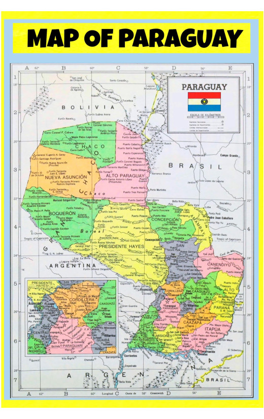 Map of Paraguay - Laminated Wall Map Poster Print Perfect for Classrooms and Homes - Vivid Imagery with Bright Colors