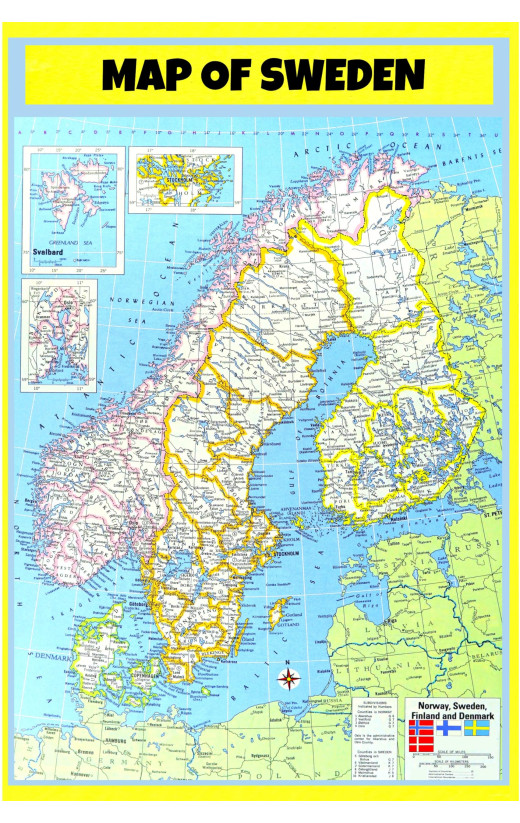 Map of Sweden  - Laminated Wall Map Poster Print Perfect for Classrooms and Homes - Vivid Imagery with Bright Colors