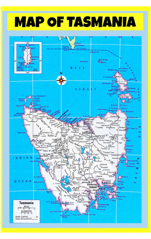 Map of Tasmania  - Laminated Wall Map Poster Print Perfect for Classrooms and Homes - Vivid Imagery with Bright Colors