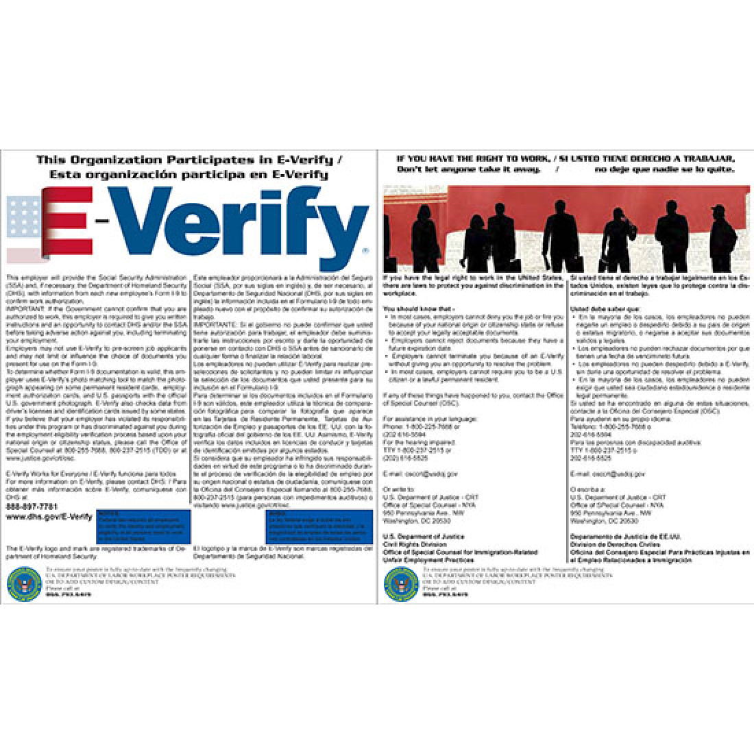 EVerify and Right to Work Laminated Combo Poster