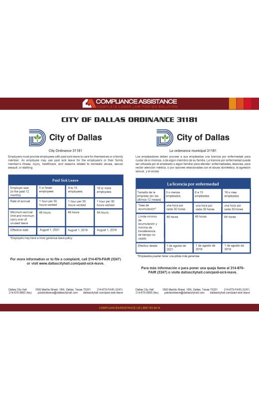 City of Dallas Paid Sick Leave Ordinance English/Spanish