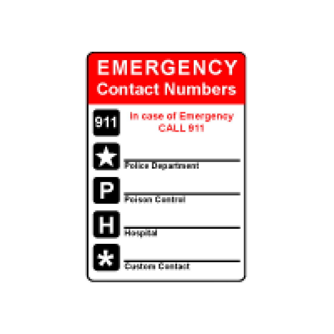 Emergency Contact Numbers Sign